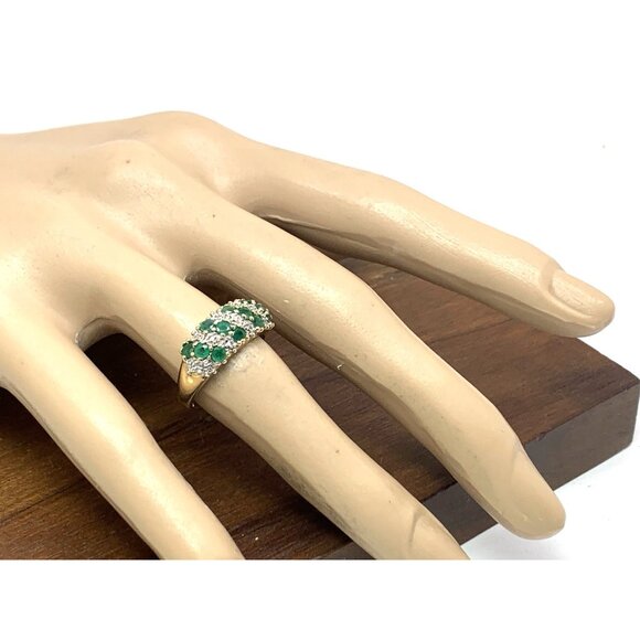 Green Emerald Diamond Cocktail Ring Band 10k Gold Women's Estate Jewelry Size 7 - Picture 5 of 15